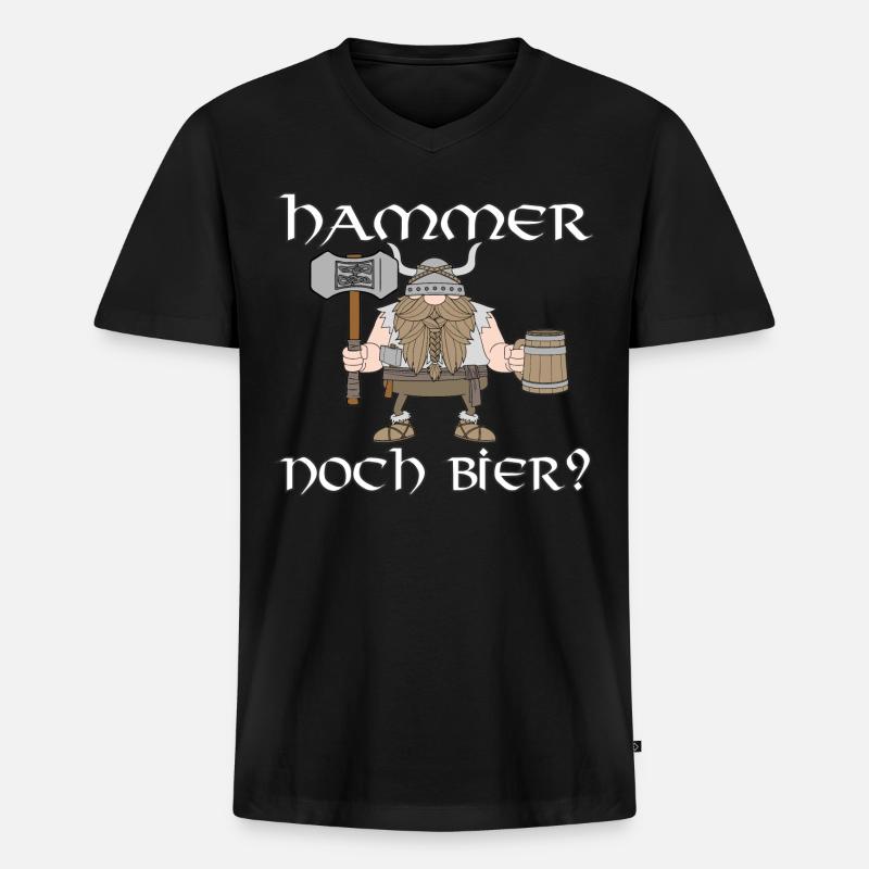 Hammer noch Bier - Männer Premium Bio T-Shirt mit V-Ausschnitt - Schwarz