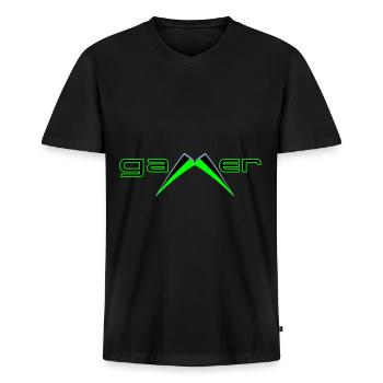 Gamer - Männer Premium Bio T-Shirt mit V-Ausschnitt - Schwarz - Vorne - Nico (187cm)