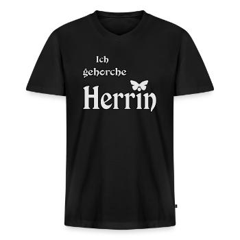 Herrin Domina Sklave - Männer Premium Bio T-Shirt mit V-Ausschnitt - Schwarz - Vorne - Nico (187cm)