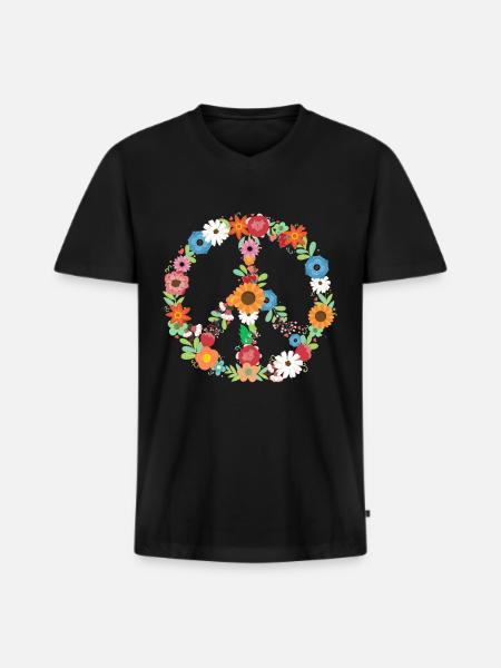 Blumenstrauß Friedenszeichen Botanischer - Männer Premium Bio T-Shirt mit V-Ausschnitt - Schwarz