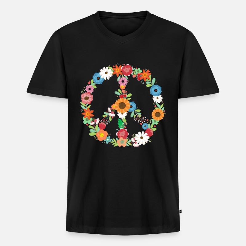 Blumenstrauß Friedenszeichen Botanischer - Männer Premium Bio T-Shirt mit V-Ausschnitt - Schwarz