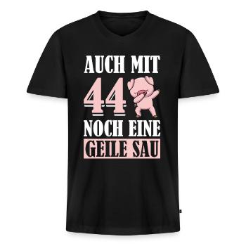 Auch Mit 44 Noch Eine Geile Sau Schwein 44th - Männer Premium Bio T-Shirt mit V-Ausschnitt - Schwarz - Vorne - Nico (187cm)