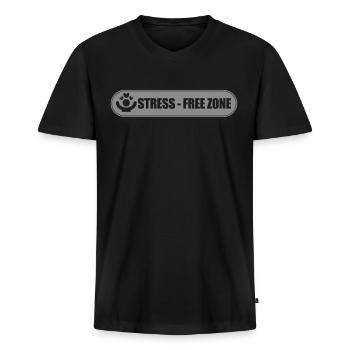 Stress-free zone - sign of the month of - Men's Premium Organic T-shirt with V-neck - black - Front - Nico (187cm)