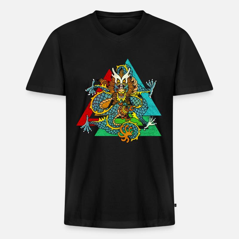 Märchen Drache chinesisch - Männer Premium Bio T-Shirt mit V-Ausschnitt - Schwarz