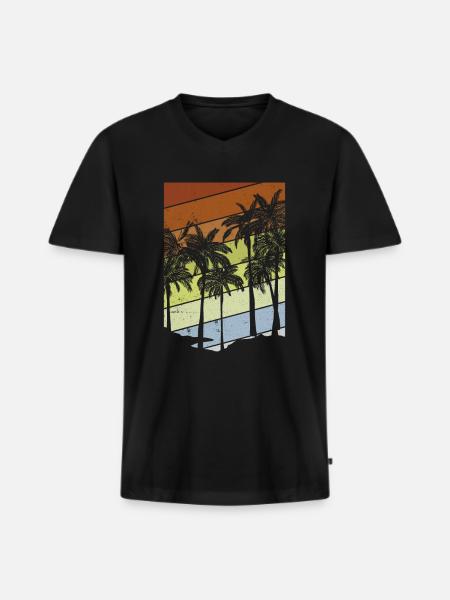 Palmen Shirt Retro Sommer Palmen T-Shirt - Männer Premium Bio T-Shirt mit V-Ausschnitt - Schwarz