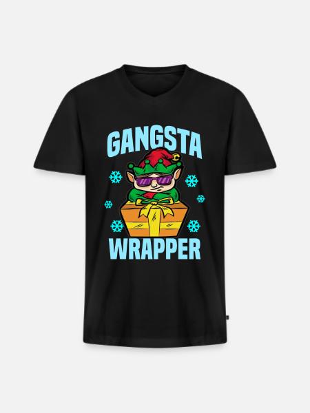 GANGSTA WRAPPER ELF - Men's Premium Organic T-shirt with V-neck - black