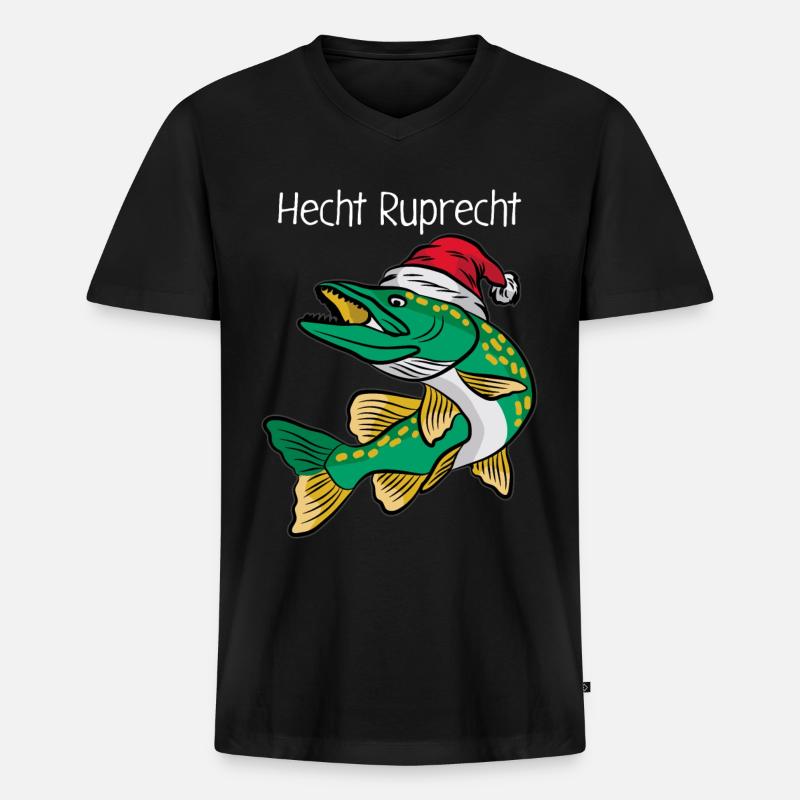 Hecht Ruprecht - Männer Premium Bio T-Shirt mit V-Ausschnitt - Schwarz