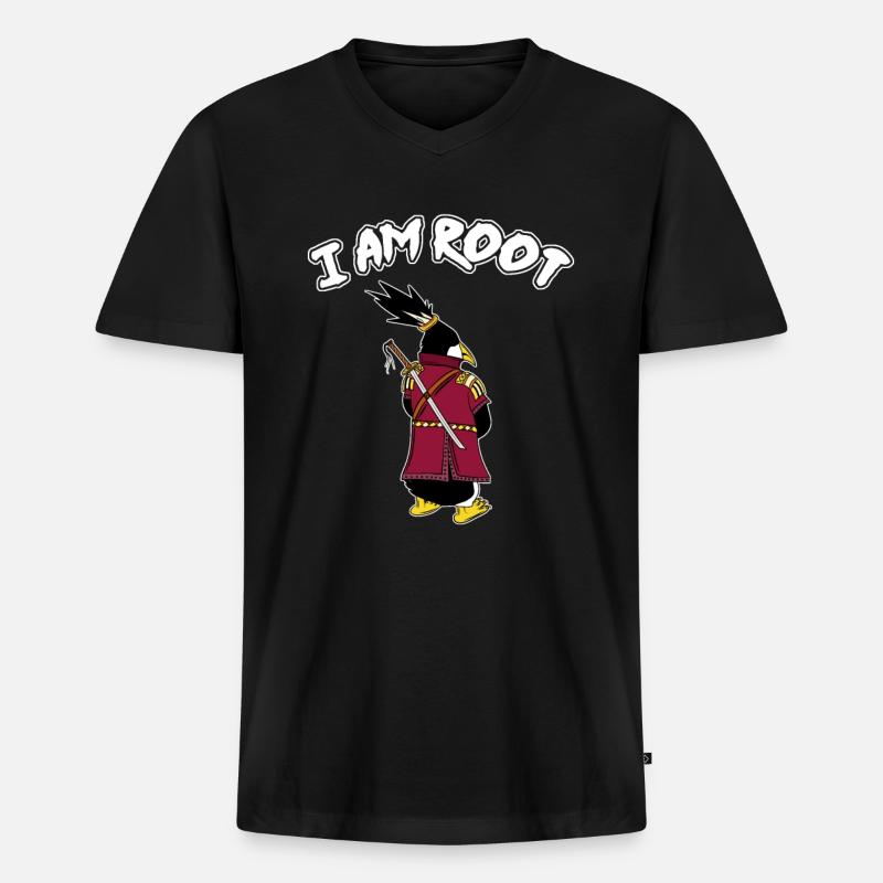 Linux Pingouin I Am Root Geeks Geeks Nerd Computer Ninja - T-shirt encolure en V Premium bio Homme - noir