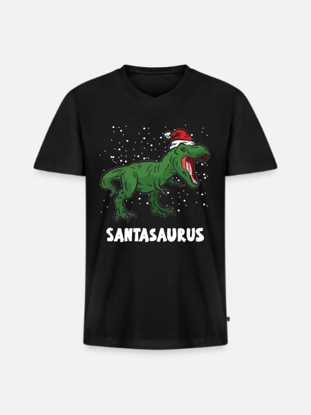 SANTASAURUS dino dinosaur julehumor - Premium økologisk T-skjorte med V-hals for menn - svart