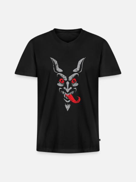 Krampus face - Men's Premium Organic T-shirt with V-neck - black