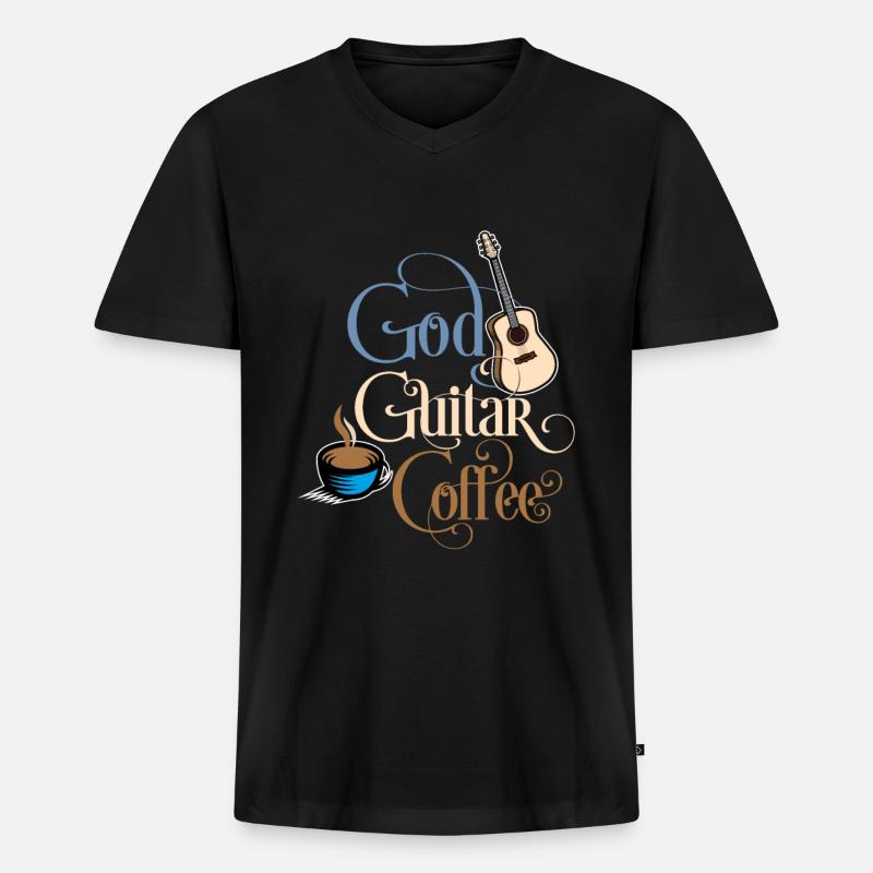 God Guitar Coffee - Männer Premium Bio T-Shirt mit V-Ausschnitt - Schwarz