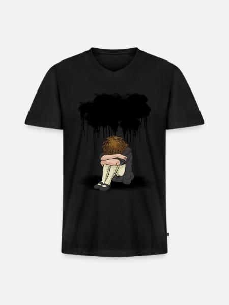 Sad girl black cloud depression - Men's Premium Organic T-shirt with V-neck - black