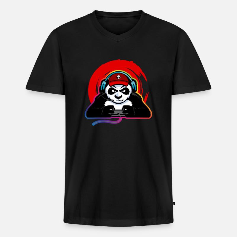 Gaming Panda Headset Controller - Männer Premium Bio T-Shirt mit V-Ausschnitt - Schwarz