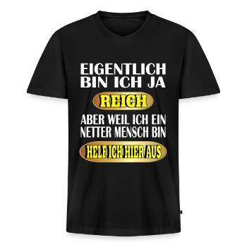 Lustiger Spruch Lustige Sprüche - Männer Premium Bio T-Shirt mit V-Ausschnitt - Schwarz - Vorne - Nico (187cm)
