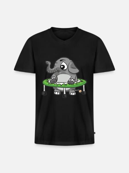 Fed elefant i en trampolin - Premium økologisk T-shirt med V-hals til mænd - sort