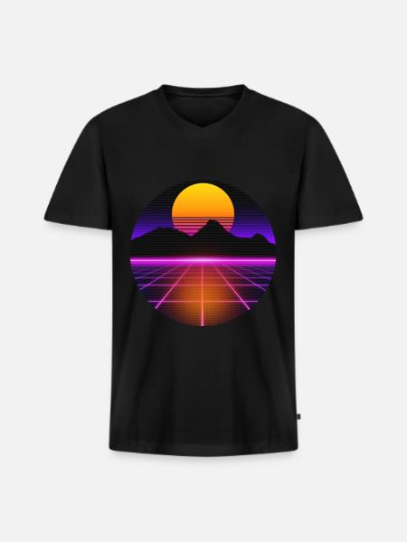 80s outrun vaporwave synthwave retro style - Men's Premium Organic T-shirt with V-neck - black