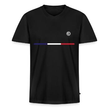 MD logo France 03 - T-shirt encolure en V Premium bio Homme - noir - Devant - Nico (187cm)