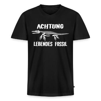 Lebendes Fossil - Männer Premium Bio T-Shirt mit V-Ausschnitt - Schwarz - Vorne - Nico (187cm)