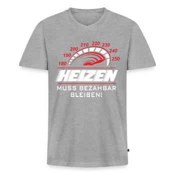Heizen muss bezahlbar bleiben - Männer Premium Bio T-Shirt mit V-Ausschnitt - Grau meliert - Vorne