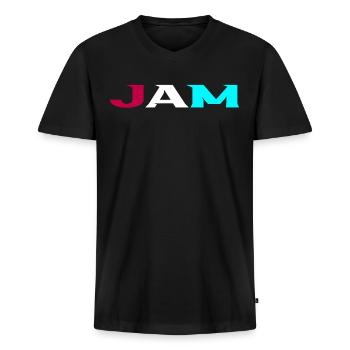 JAM - Men's Premium Organic T-shirt with V-neck - black - Front - Nico (187cm)