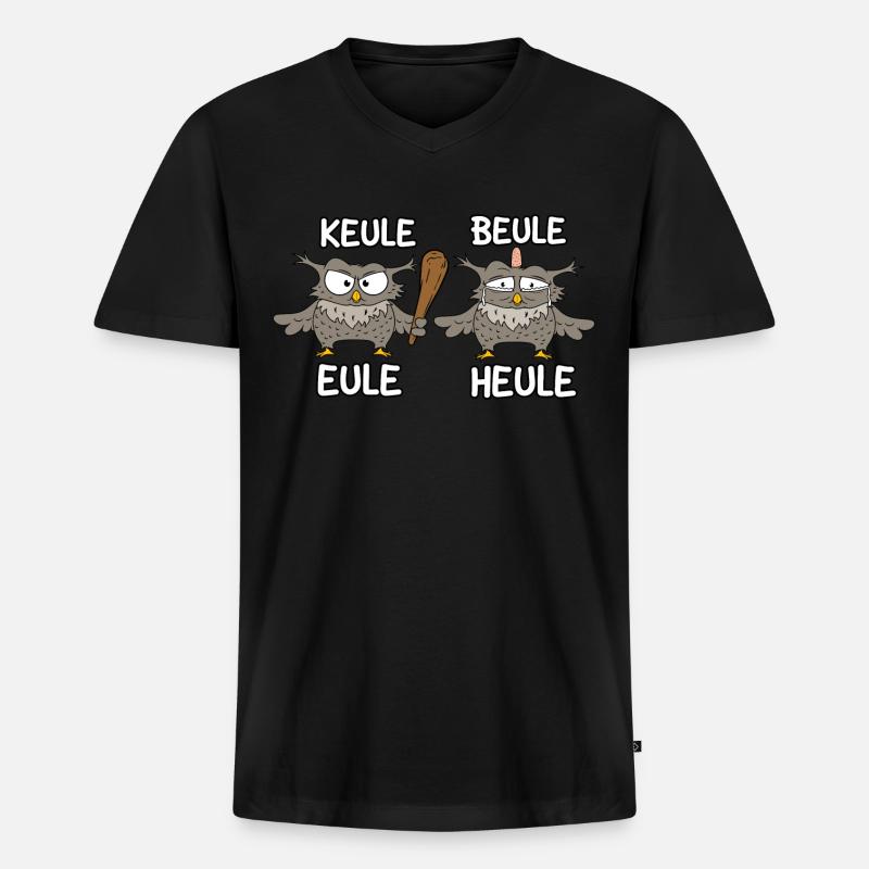 Keule Beule Eule Heule - Männer Premium Bio T-Shirt mit V-Ausschnitt - Schwarz