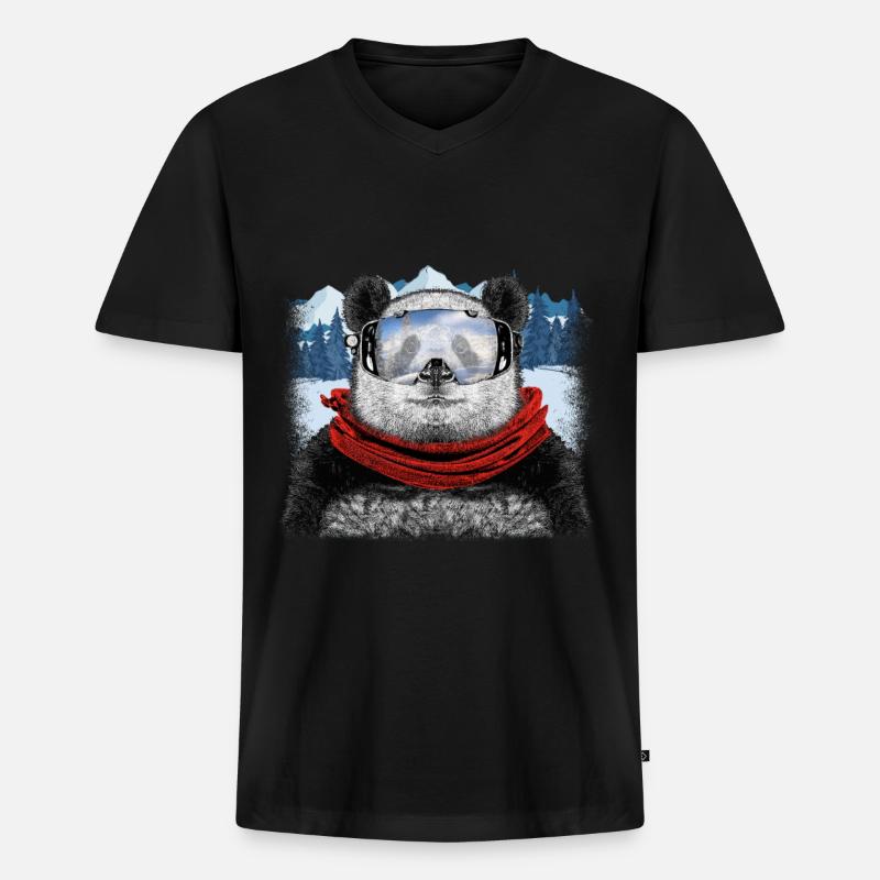 ski panda - Männer Premium Bio T-Shirt mit V-Ausschnitt - Schwarz