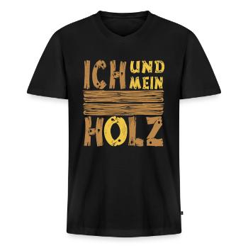 Ich und mein Holz - Männer Premium Bio T-Shirt mit V-Ausschnitt - Schwarz - Vorne - Nico (187cm)