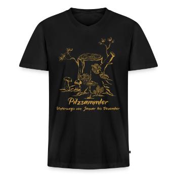 Pilzsammler Vintage - Männer Premium Bio T-Shirt mit V-Ausschnitt - Schwarz - Vorne - Nico (187cm)