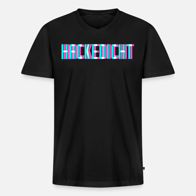 Hackedicht Glitch Vaporwave - Männer Premium Bio T-Shirt mit V-Ausschnitt - Schwarz