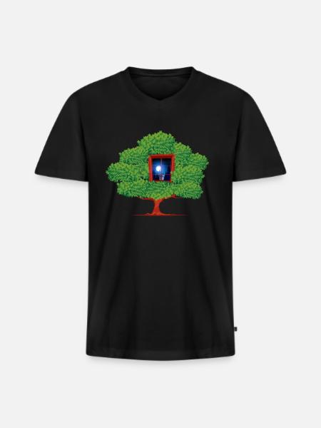 Tree Window Night Abstract - Men's Premium Organic T-shirt with V-neck - black