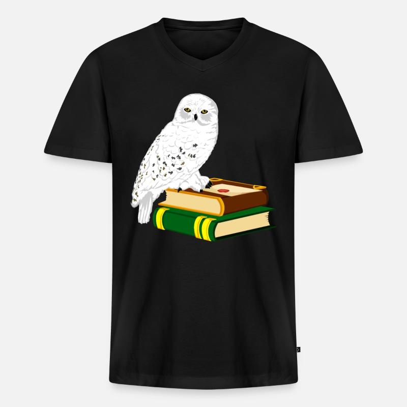 Schneeeule Bücher Zauberei - Männer Premium Bio T-Shirt mit V-Ausschnitt - Schwarz