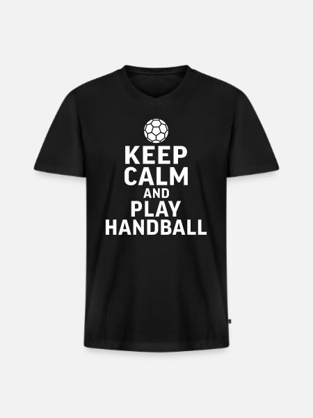 Keep Calm And Play Handball - Men's Premium Organic T-shirt with V-neck - black
