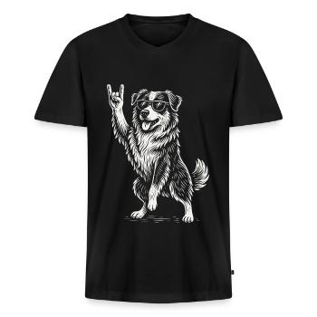 Rockmusik Lustiger Australischer Schäferhund Heavy - Männer Premium Bio T-Shirt mit V-Ausschnitt - Schwarz - Vorne - Nico (187cm)