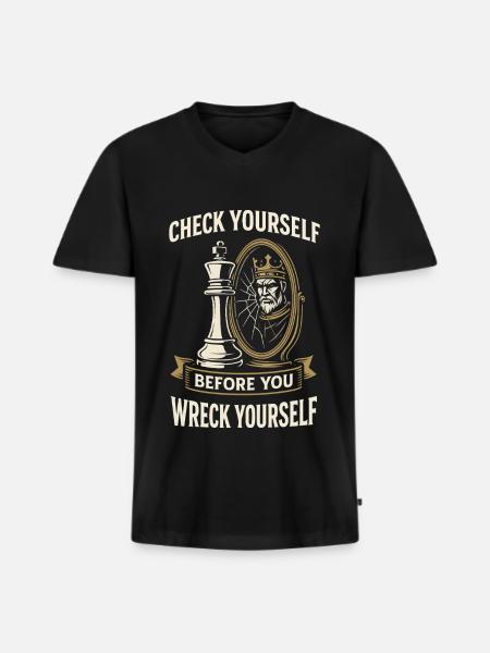 chess player board check yourself, - Men's Premium Organic T-shirt with V-neck - black