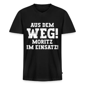 Moritz Lustiger Spruch Vorname Name Moritz - Männer Premium Bio T-Shirt mit V-Ausschnitt - Schwarz - Vorne - Nico (187cm)