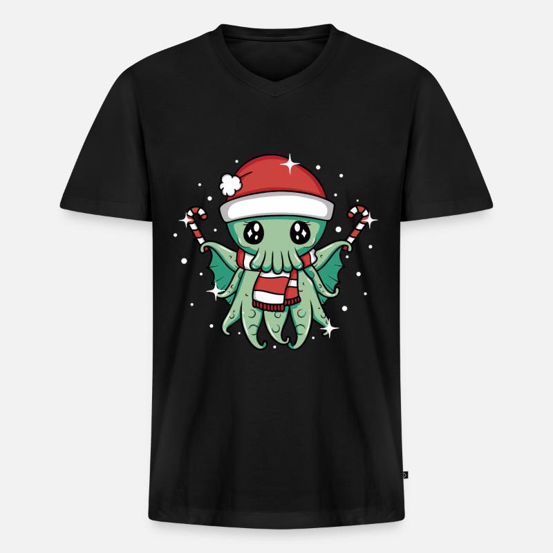 Weihnachten Cthulhu - Männer Premium Bio T-Shirt mit V-Ausschnitt - Schwarz