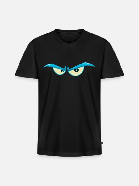 Evil Eye T Shirt & Hoodie - Blauw, Evil Eyes - Mannen Premium Bio T-shirt met V-hals - zwart