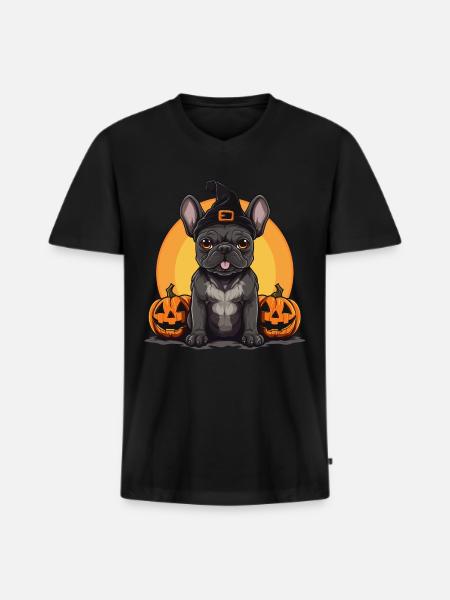 French Bulldog Halloween - Men's Premium Organic T-shirt with V-neck - black