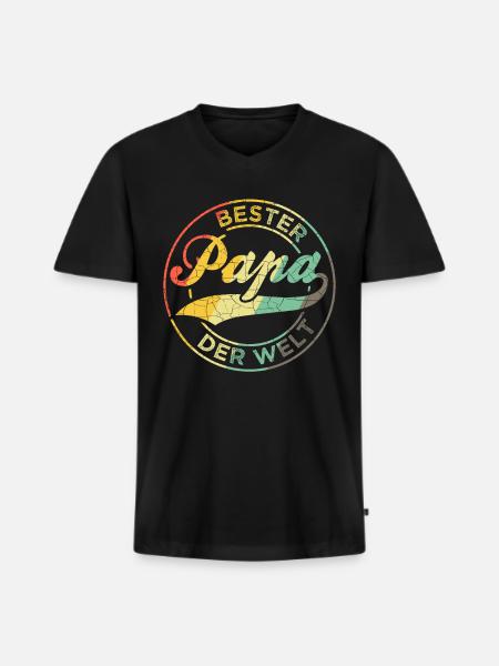 Bester Papa der Welt - Männer Premium Bio T-Shirt mit V-Ausschnitt - Schwarz