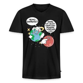 Mars und Erde haben Problem Mensch - Männer Premium Bio T-Shirt mit V-Ausschnitt - Schwarz - Vorne - Nico (187cm)