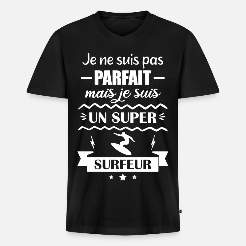 Super Surfer Wave Ocean Surf - Männer Premium Bio T-Shirt mit V-Ausschnitt - Schwarz