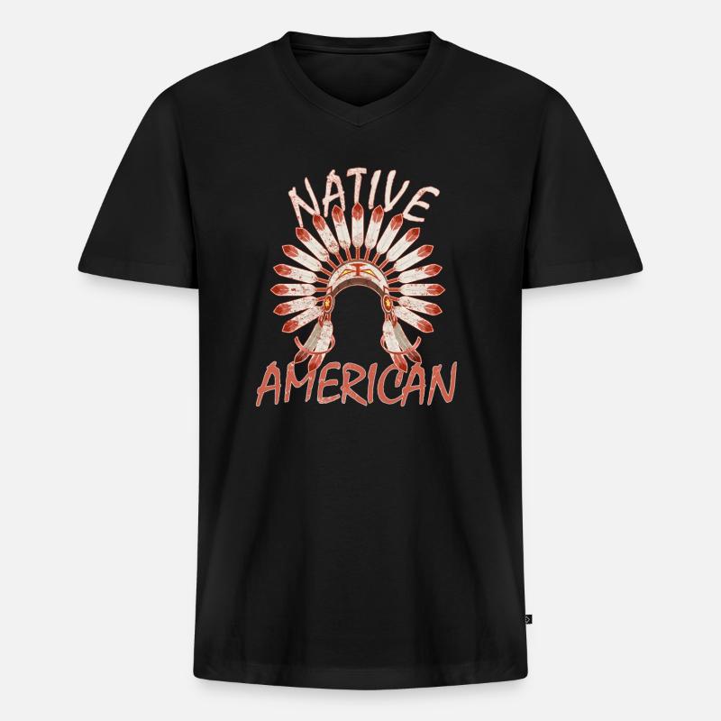 Apache Indianer - Männer Premium Bio T-Shirt mit V-Ausschnitt - Schwarz