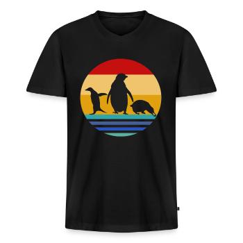 Pingouin animaux rétro des années 70 animal animal amoureux - T-shirt encolure en V Premium bio Homme - noir - Devant - Nico (187cm)