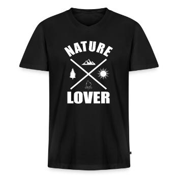 Natur elsker natur - Premium økologisk T-shirt med V-hals til mænd - sort - Foran - Nico (187cm)