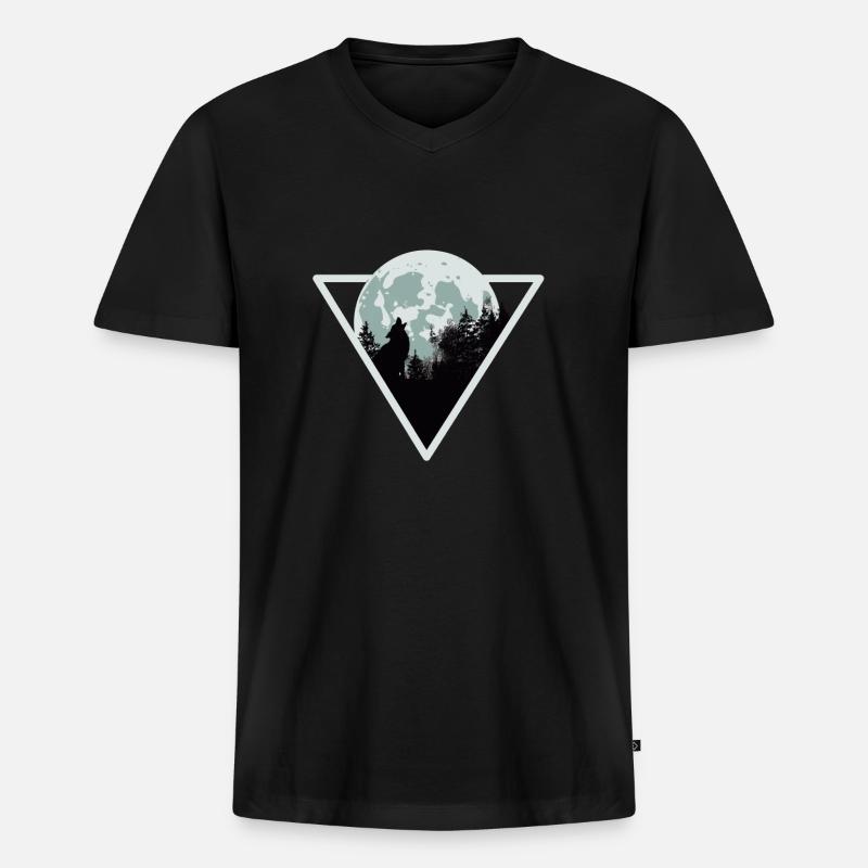 Wolf Mond Anheulen Geschenk - Männer Premium Bio T-Shirt mit V-Ausschnitt - Schwarz