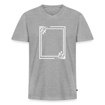 Cadre blanc avec des feuilles de la ligne de décoration - T-shirt encolure en V Premium bio Homme - gris chiné - Devant