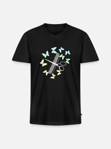 Firseur coiffeuse Ciseaux papillons - T-shirt encolure en V Premium bio Homme - noir