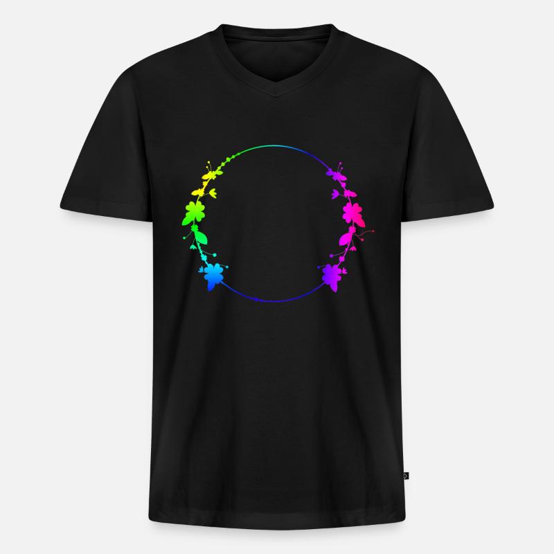 Bunter Rahmen mit Blumen - Männer Premium Bio T-Shirt mit V-Ausschnitt - Schwarz