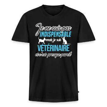 Je ne suis pas indispensable humour vétérinaire - T-shirt encolure en V Premium bio Homme - noir - Devant - Nico (187cm)