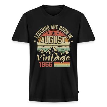August 1966 Jubiläum 1966 - Legenden August 1966 - Männer Premium Bio T-Shirt mit V-Ausschnitt - Schwarz - Vorne - Nico (187cm)
